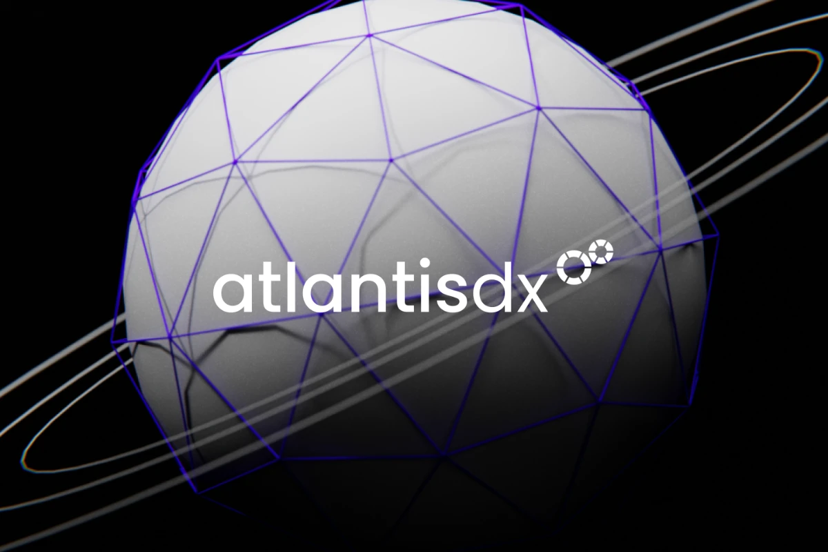 Geometrische Kugel mit Saturnringen und Logo von der Agentur atlantis dx in der Mitte.