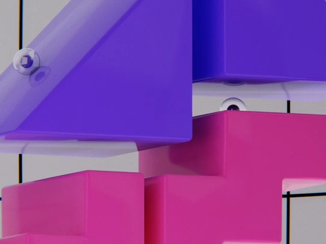 Teaserbild zum Thema Barrierefreiheit zeigt verschiedene geometrische Formen in unseren Markenfarben Violett und Pink.