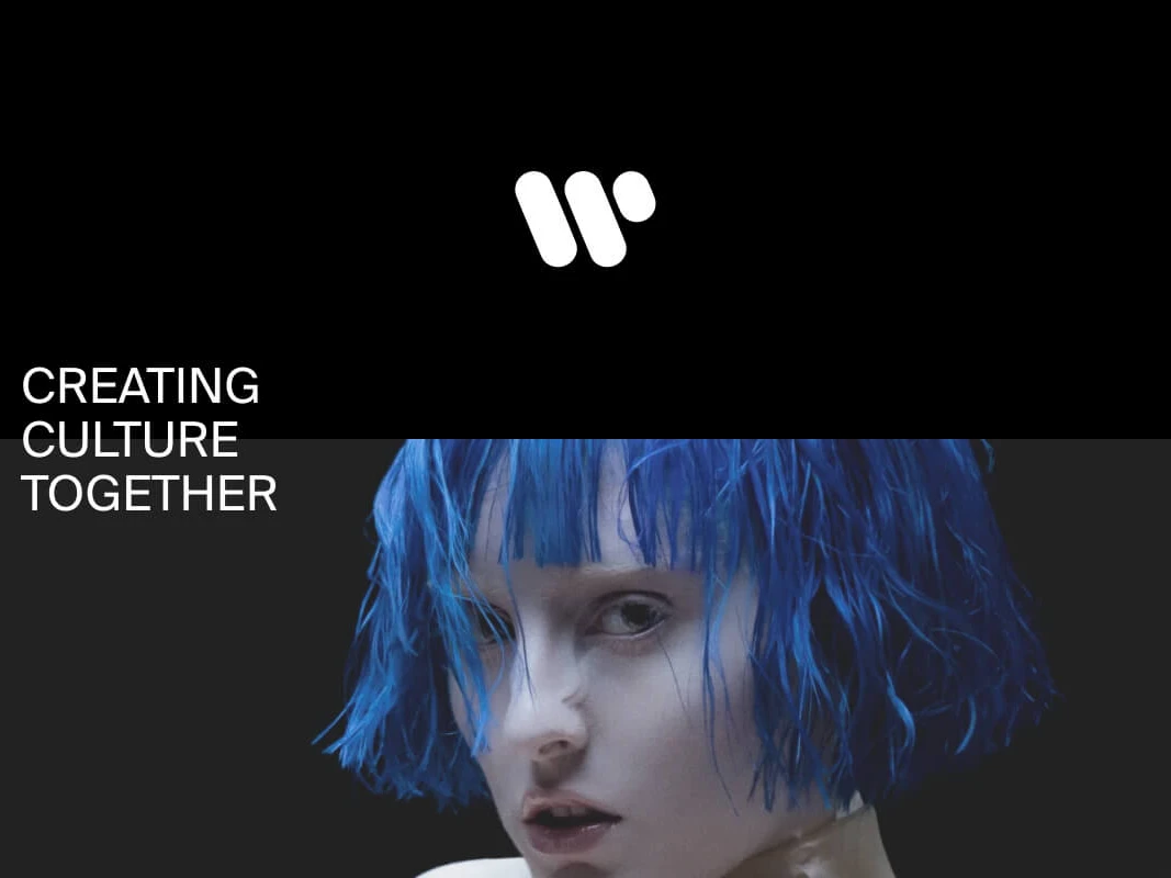 Teaser für Warner Music Website: Bühne der Startseite mit Warner Music Slogan "Creating Culture Together"