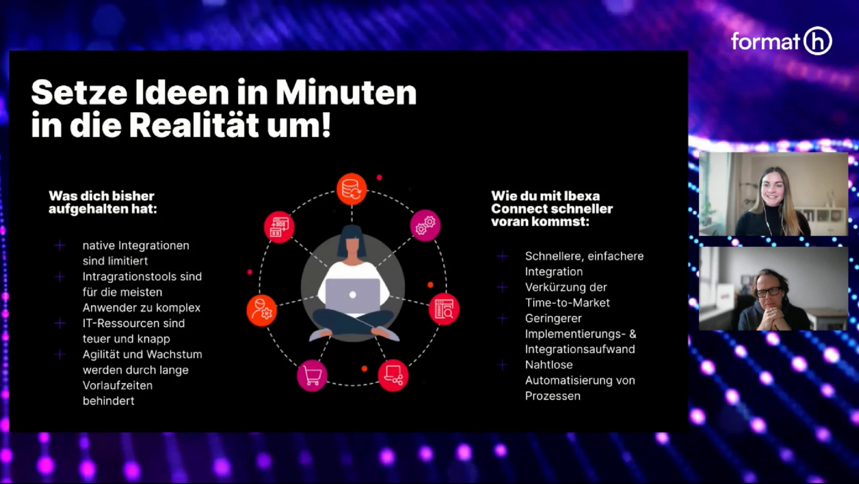 Coverbild Ibexa Partnerseite: Screenshot aus der Ibexa DXP Markenpräsentation zum Thema Schneller vorankommen mit Ibexa Connect