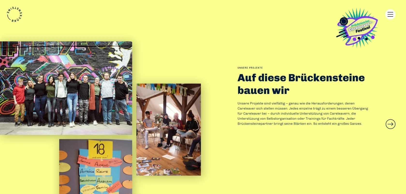 Bild und Text Elemente auf Brückensteine Website