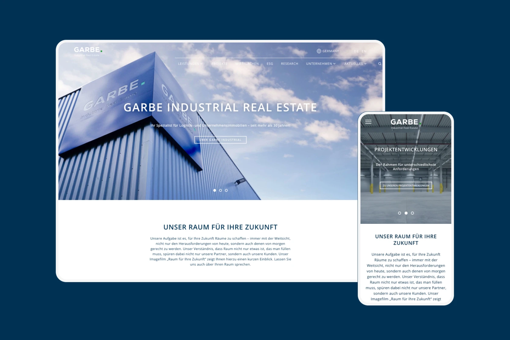 GARBE Industrial Real Estate Website Mockup