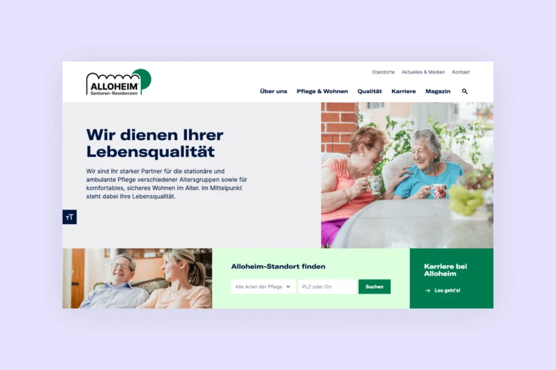 Teaser für Alloheim Seniorenwohnen Website: Startseite der Website
